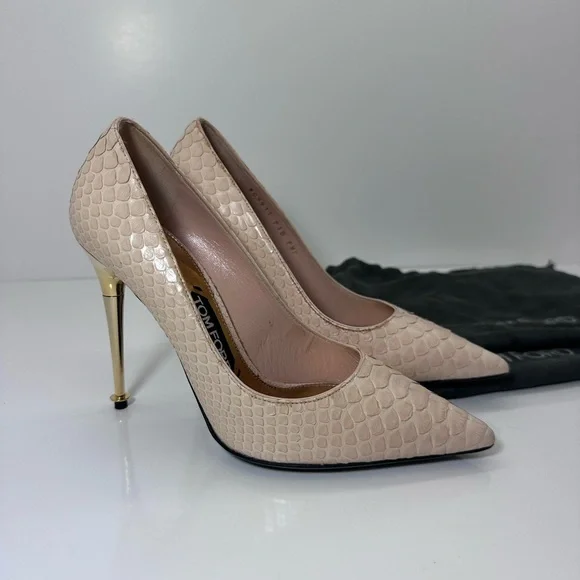 Tom Ford python Beige and Gold Textured Heels - Picture 2 of 7